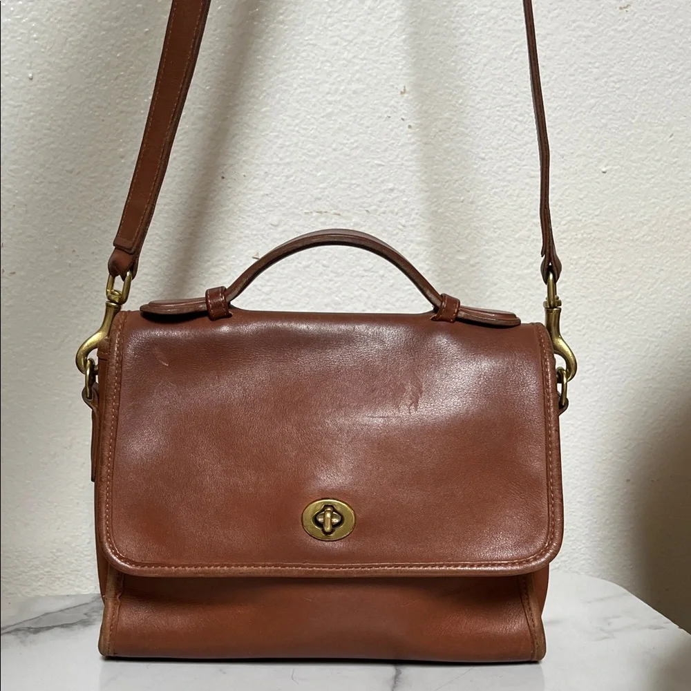 Coach Vintage Chestnut Brown Leather Satchel with Turnlock Hardware
